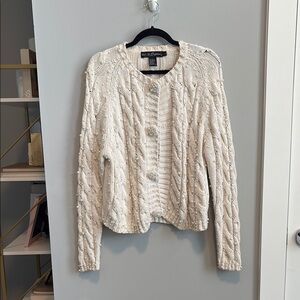 Work in Progress - Cream Pearl Cable Knit Cardigan Sweater